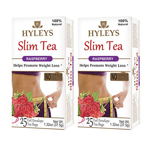 Hyleys 2 PACK 100 percent Natural Tea Bags - Detox, Slim, Sleep Tea Set - 50 Foil Envelope Tea Bags Raspberry Slim Tea