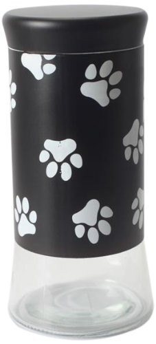 Housewares International 9-1/4-Inch Glass Pet Treats And Snacks Storage Jar, Black Background