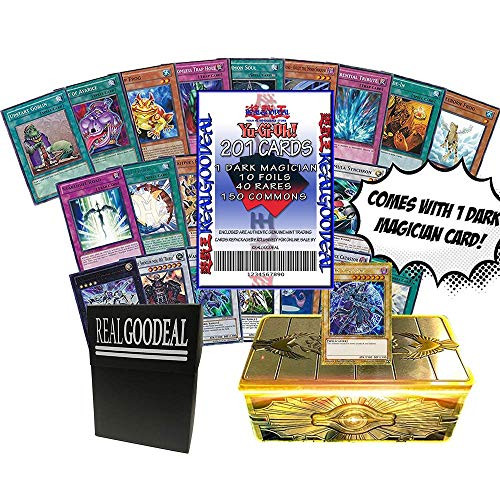 200 Yugioh Card Lot Bundle - Featuring Dark Magician 10 FOILS 40 RARES 150 Commons YUGIOH Collector TIN REALGOODEAL Deck Box