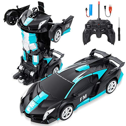 BEIWO 118 Scale RC Cars, One Key Transform Car Robot, 2.4G Robot Deformation Car Model Toy for Kids Children, Transforming Robot Remote Control Car with 360 Degree Speed Drifting Frosted Blue