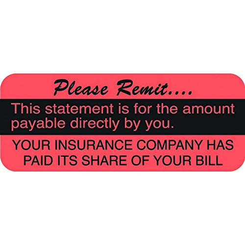 Doctor Stuff - File Folder Chart Labels, A1027, Please Remit, Billing and Collection Medical Stickers, Fluorescent Red/Black, 1-7/8inch  x 3/4inch , 500 per Box