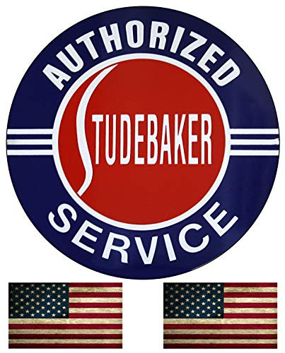 Authorized Studebaker Service Motor Oil Gasoline Mayberry Reproduction Car Company Garage Signs Metal Vintage Style Decor Metal Tin Aluminum Round Sign Home Decor With 2 American Flag Vinyl Decals