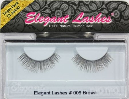 Elegant Lashes 006 Brown - Professional 100 percent Natural Human Hair False Eyelashes Triple Pack - 3 Pairs