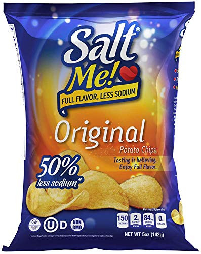 SaltMe Original Better For You Potato Chips - 6ct 5oz Bags - 50 percent Less Sodium, Kosher, Healthier Snack Pack- Best Full Flavor, Non-GMO, Gluten Free - Less Sodium, Same Flavor.