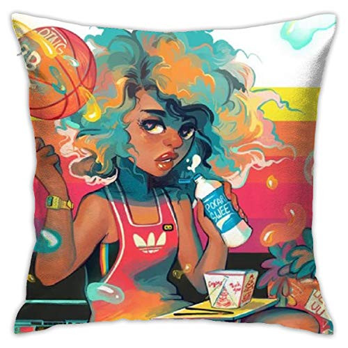 BJfuda Throw Pillow Covers 18x18 Inches,Sofa Square Decorative Throw Pillow Case Black Basketball Girl