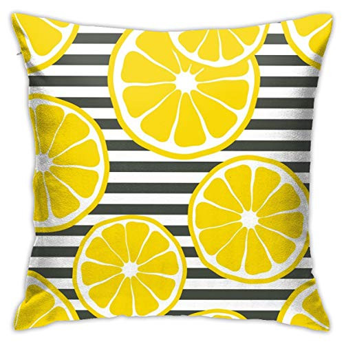 BJfuda Throw Pillow Covers 18x18 Inches,Sofa Square Decorative Throw Pillow Case Fresh Lemon Background, Hand Drawn Icon. Colorful Wallpaper Vector.