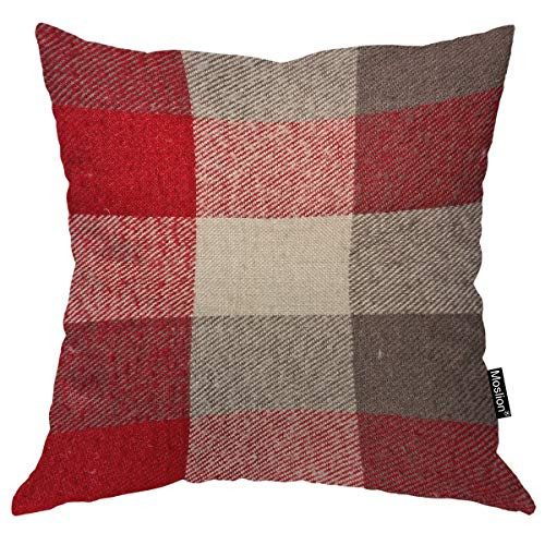 Moslion Gingham 18x18 Inch Pillow Case Fuzzy Red and Grey Tartan Plaid Checkered Lattice British Style Decorative Throw Pillow Cover Square Cushion Cotton Linen Canvas for Women Men Moslion Gingham 18x18 Inch Pillow Case Fuzzy Red and Grey Tartan Plaid Checkered Lattice British Style Decorative Throw Pillow Cover Square Cushion Cotton Linen Canvas for Women Men