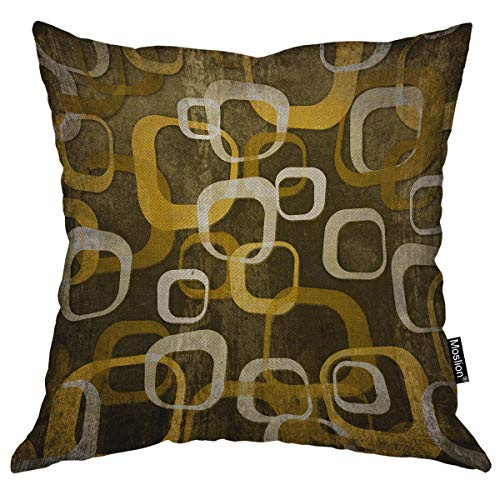 Moslion Earrings Throw Pillow Cover Geometric Pattern Retro Background Abstract Art Fashion Brown White 18x18 Inch Square Pillow Case Cushion Cover for Home Car Decorative Cotton Linen