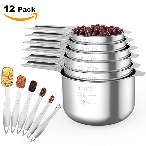 Homgeek Measuring Cups and Measuring Spoons set, Stainless Steel Measuring Cups and Spoons Set of 12, Liquid Measuring Cup or Dry Measuring Cup Set, Stainless Measuring Cups, Kitchen Metal Nesting Cup Homgeek Measuring Cups and Measuring Spoons set, Stainless Steel Measuring Cups and Spoons Set of 12, Liquid Measuring Cup or Dry Measuring Cup Set, Stainless Measuring Cups, Kitchen Metal Nesting Cup