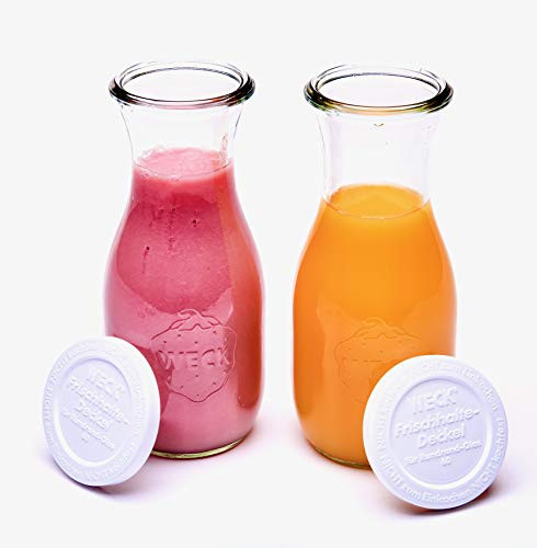 Weck Juice Jar - 2 764 1/2-Liter jar with Rubber Rings, Steel Clamps, Glass Lids,  and  Keep Fresh Lids