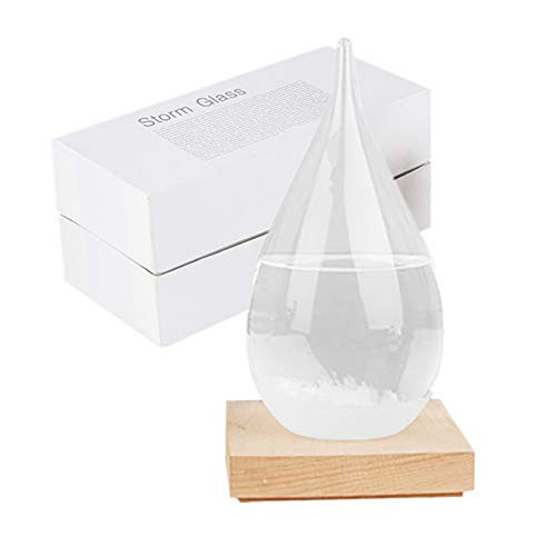 Storm Glass Bottle Weather Forecaster, Drop-Shaped Crystal Glass Barometer Weather Station, Fashion and Creative Desktop Weather Forecast Barometer for Home and Office Decoration 4.7x2.4inch