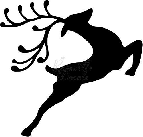 Reindeer Jumping Deer Vinyl Decal Sticker for Home Office Decor Vehicle Window Sign Size- 15 inch / 38 cm Wide Color- Gloss Black