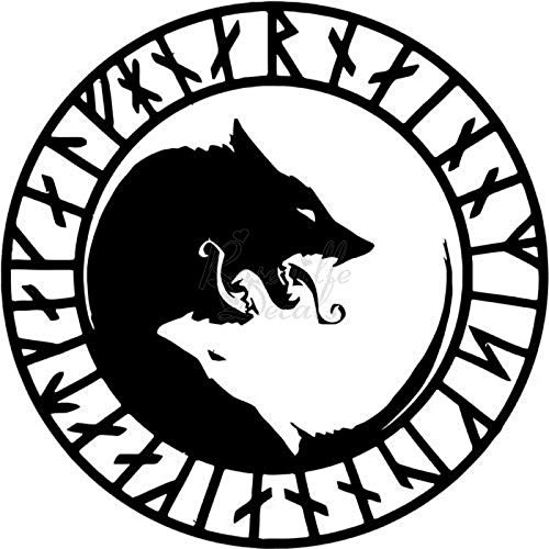 Odin Thor Norse Wolf Vinyl Decal Sticker for Home Office Decor Vehicle Window Sign Size- 15 inch / 38 cm Tall and Color- Gloss Black