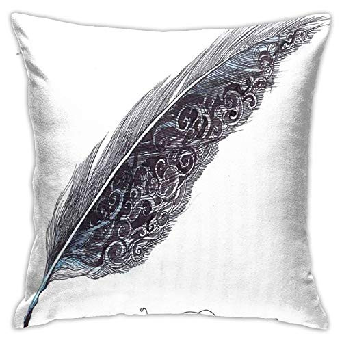 GULTMEE Pillow Covers 18x18 Inch,Image of A Dated Classic Quill Pen Feather with Leaf Motifs On One Side,Throw Pillow Covers Holiday Decor