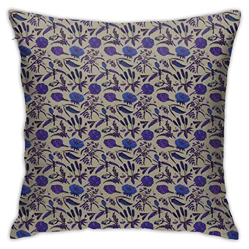 GULTMEE Pillow Covers 18x18 Inch,Hand-Drawn Aquarelle Wildflowers Plants Leaves Pattern,Throw Pillow Covers Holiday Decor