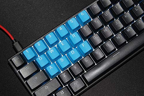 Rubber Keycaps Cherry MX Compatible - Double Shot Backlit - 14 Keycap Set - for Gaming Mechanical Keyboard OEM Profile - Doubleshot Rubberized Diamond Textured Tactile Grip Sky Blue