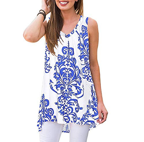 Akihoo Women Tops for Work, Floral Print V Neck Pleated Casual Blouse Office Wear XL