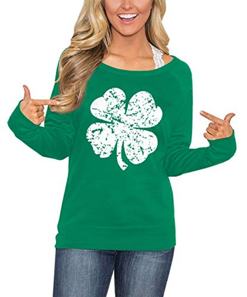 Women Long Sleeve Irish Green Shirt St. Patrick's Day Sweatshirt Clover 2XL Women Long Sleeve Irish Green Shirt St. Patrick's Day Sweatshirt Clover 2XL