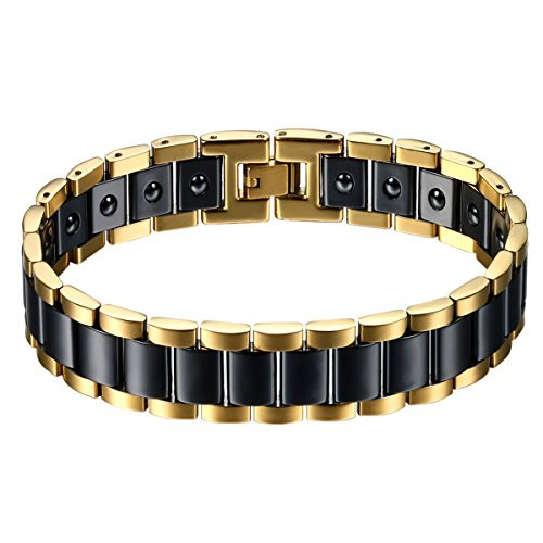 OIDEA 13MM Wide Mens Gold Stainless Steel Black Ceramic Cuff Bangle Bracelet for Biker,8.6 Inch OIDEA 13MM Wide Mens Gold Stainless Steel Black Ceramic Cuff Bangle Bracelet for Biker,8.6 Inch