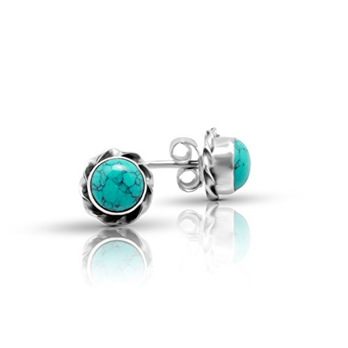 Synthetic Turquoise Stud Earrings 925 Sterling Silver Gipsy Boho Chic