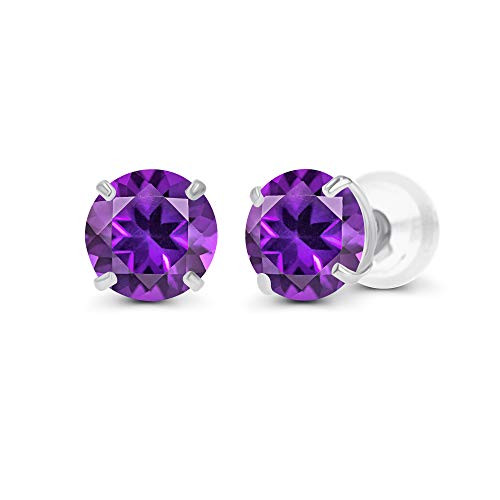 Sterling Silver 6mm Round Natural Purple Amethyst February Birthstone Prong Set Stud Earrings For Women and Girls Sterling Silver 6mm Round Natural Purple Amethyst February Birthstone Prong Set Stud Earrings For Women and Girls