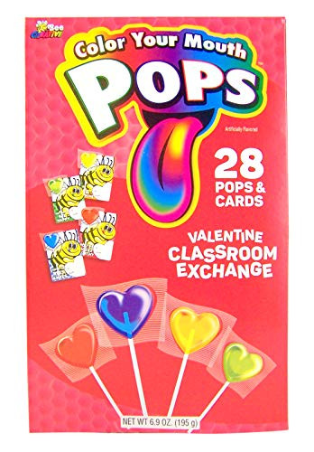 Color Your Mouth Lollipop and Card Valentine's Day Classroom Exchange, 28 Count