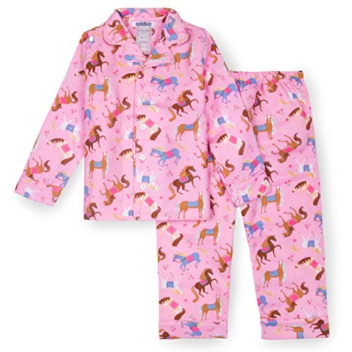 Wildkin Kids 2-Piece Button Down Pajama Set for Boys and Girls, 100 percent Polyester Flannel Fabric Pajama Set for Kids, Features Classic Button Closure Design, BPA-free, Size 2T Horses