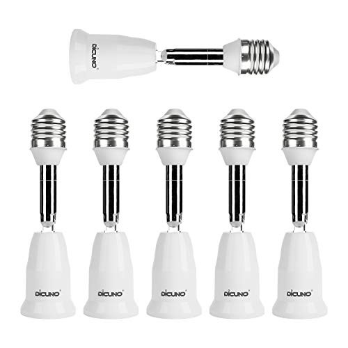 DiCUNO E26 4.5 Inch/11.5CM Extension Socket Extender Adapter, E26 to E26 Adjustable Extension, Flexible Medium Light Bulb Socket Converter, 180 Degree Bendable 6-Pack