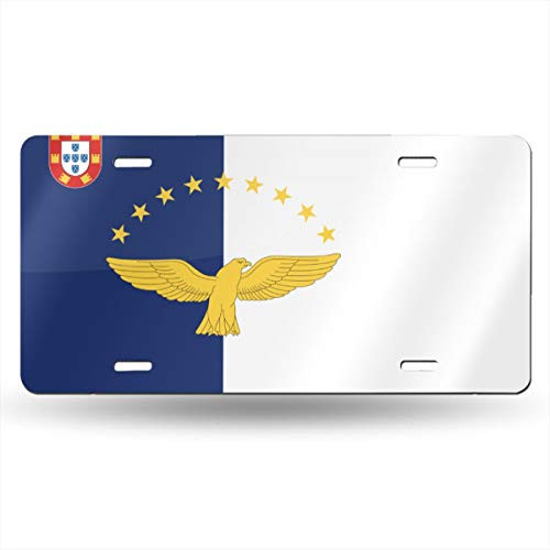 SSLife Flag of The Azores License Plate Metal Aluminum Vanity Auto Car Tag for Decoration 6x12 Inchs