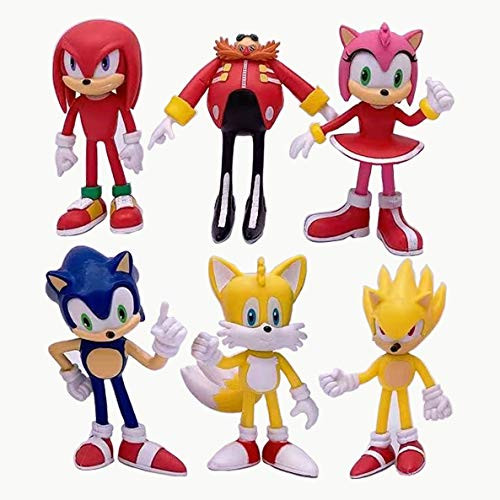 DenSports 4 inch Sonic Hedgehog Action Figures Toys 6pcs/Set Super Sonic Tails Amy Rose Dr. Eggman Knuckles The Echidna Toys Cake Toppers Decorations Collection Playset