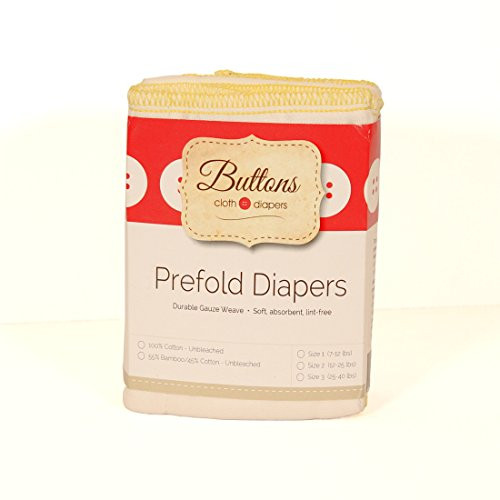 Buttons Diapers Unbleached Organic Prefolds  6 Pack, Baby Cloth Diaper Bamboo Cotton Blend Prefolds,, Premium, Eco-Friendly, Antimicrobial, (4x8x4) (Size 1)