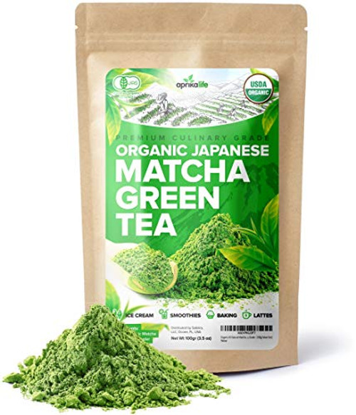 AprikaLife Organic Japanese Matcha Green Tea Powder  USDA  and  JAS Organic - Authentic Japanese Origin - Premium Culinary Grade - 100g Value Size