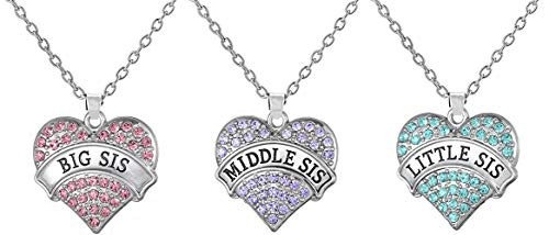 Set of 3 Big Sis, Middle Sis, Little Sis Colorful Heart Matching Necklace Jewelry Gift Set - Sister Necklaces for 3 Big Sis Pink - Mid Sis Purple - Lil Sis Blue Set of 3 Big Sis, Middle Sis, Little Sis Colorful Heart Matching Necklace Jewelry Gift Set - Sister Necklaces for 3 Big Sis Pink - Mid Sis Purple - Lil Sis Blue