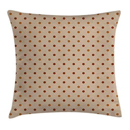Ambesonne Tan Throw Pillow Cushion Cover, Classical Old Fashioned Pattern of Polka Dots in Brown Colors Grungy Tile, Decorative Square Accent Pillow Case, 16inch  X 16inch , Brown Pale Coffee Tan