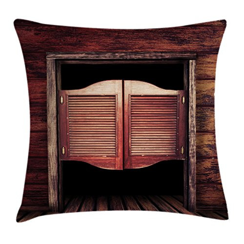 Ambesonne Western Throw Pillow Cushion Cover, Old Rustic Wooden Door and Wild West Cowboy Antique Bar Saloon Door Picture, Decorative Square Accent Pillow Case, 16inch X 16inch , Maroon and Brown Ambesonne Western Throw Pillow Cushion Cover, Old Rustic Wooden Door and Wild West Cowboy Antique Bar Saloon Door Picture, Decorative Square Accent Pillow Case, 16inch X 16inch , Maroon and Brown