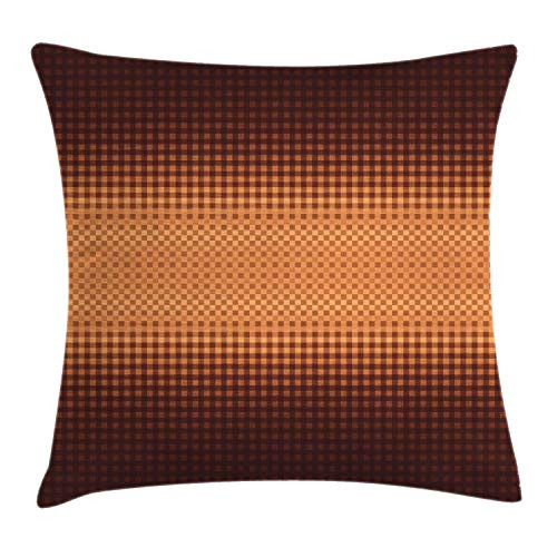Ambesonne Checkered Throw Pillow Cushion Cover, Grid Pattern with Vignette Effect Squares Abstract Mosaic Composition, Decorative Square Accent Pillow Case, 16inch  X 16inch , Dark Brown and Orange