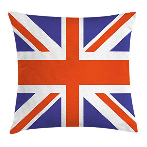 Ambesonne Union Jack Throw Pillow Cushion Cover, Classic Traditional Flag United Kingdom Modern British Loyalty, Decorative Square Accent Pillow Case, 16inch  X 16inch , Blue Red