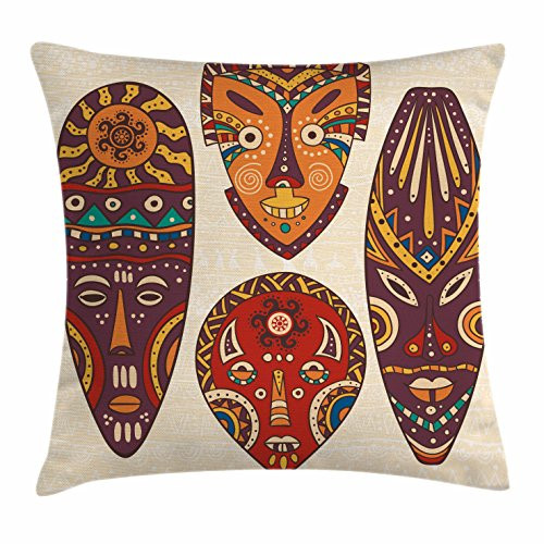 Ambesonne Tiki Bar Throw Pillow Cushion Cover, Designs Aborigine Artwork Patterns Cultural Hawaiian Print, Decorative Square Accent Pillow Case, 16inch  X 16inch , Cream Brown
