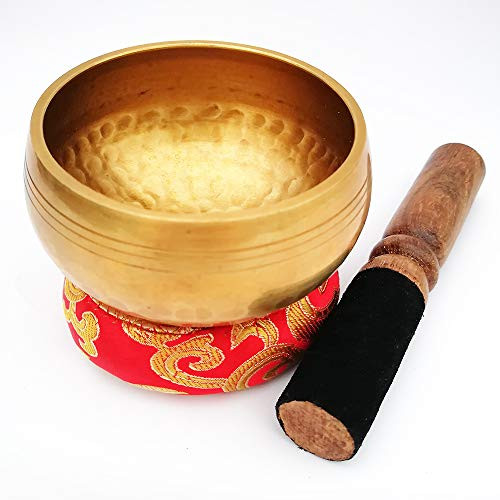 Tibetan Singing Bowl Set 3.4inch  Yoga Prayer Bowl With Mallet  and  Silk Cushion,Chakra Healing Peace and Mindfulness,Perfect resonance Meditation Sound,Handcrafted in Nepal