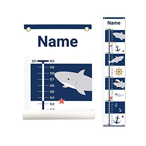 Personalized Kids Canvas Growth Chart, Kids Height Chart, Growth Chart Banner, Shark