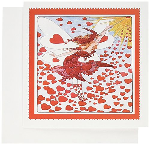 3dRose Beautiful Victorian Valentine Fairy with Lots of Hearts Greeting Cards, 6 x 6 Inches, Set of 6 (gc_108996_1)