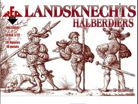 PLASTIC MODEL FIGURES Landsknechts Halberdiers, 16th century 20 FIGURES ON 10 POSES 1/72 RED BOX 72059