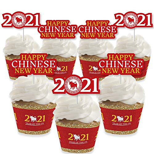 Big Dot of Happiness Chinese New Year - Cupcake Decoration - 2021 Year of the Ox Party Cupcake Wrappers and Treat Picks Kit - Set of 24 Big Dot of Happiness Chinese New Year - Cupcake Decoration - 2021 Year of the Ox Party Cupcake Wrappers and Treat Picks Kit - Set of 24