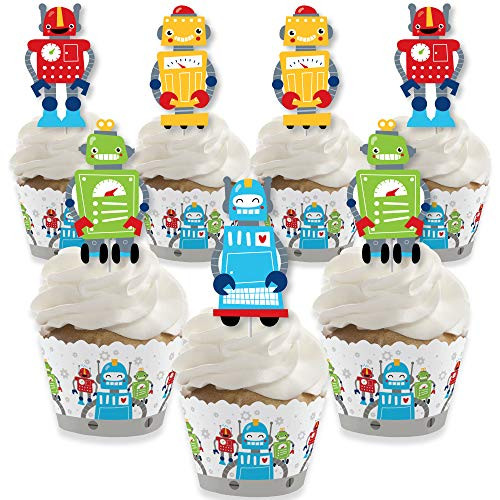 Big Dot of Happiness Gear Up Robots - Cupcake Decoration - Birthday Party or Baby Shower Cupcake Wrappers and Treat Picks Kit - Set of 24 Big Dot of Happiness Gear Up Robots - Cupcake Decoration - Birthday Party or Baby Shower Cupcake Wrappers and Treat Picks Kit - Set of 24