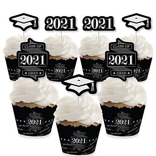 Big Dot of Happiness Graduation Cheers - Cupcake Decoration - 2021 Graduation Party Cupcake Wrappers and Treat Picks Kit - Set of 24 Big Dot of Happiness Graduation Cheers - Cupcake Decoration - 2021 Graduation Party Cupcake Wrappers and Treat Picks Kit - Set of 24