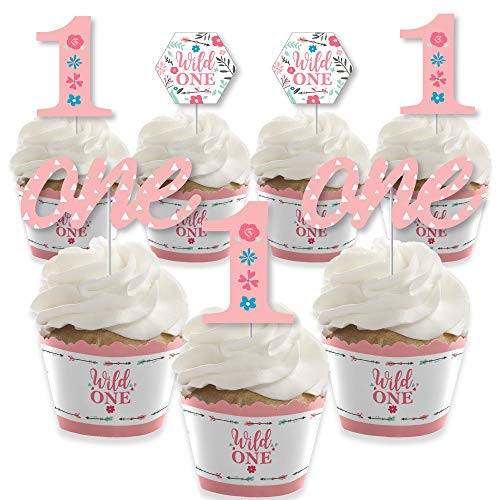 Big Dot of Happiness Shes a Wild One - Cupcake Decoration - Boho Floral 1st Birthday Party Cupcake Wrappers and Treat Picks Kit - Set of 24 Big Dot of Happiness Shes a Wild One - Cupcake Decoration - Boho Floral 1st Birthday Party Cupcake Wrappers and Treat Picks Kit - Set of 24