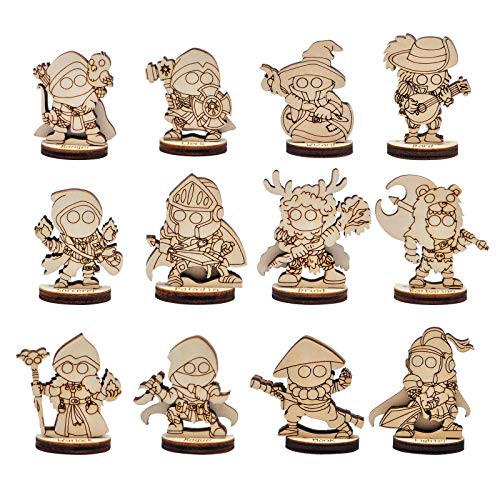 D and D Fantasy Miniatures 12 Cute Character Classes Set 2.5D Wood Laser Cut Figures 28mm Scale Perfect for Dungeons and Dragons, Pathfinder and Other Tabletop RPG