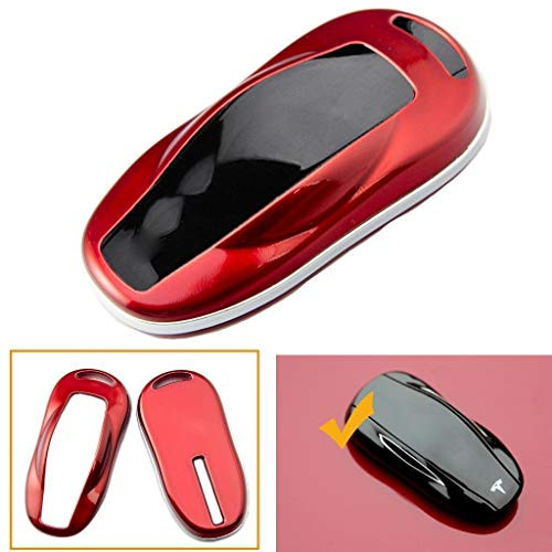 Xotic Tech Glossy Red ABS Keyless Smart Key FOB Hard Shell Cover Case Protective for Tesla Model S 2012 2013 2014 2015 2016 2017 2018