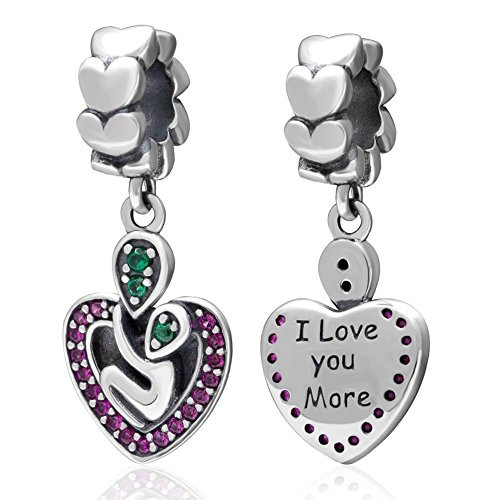 ABAOLA I Love You More Charm 925 Sterling Silver Heart and Love Beads fit for Fashion Charms Bracelets I Love You More