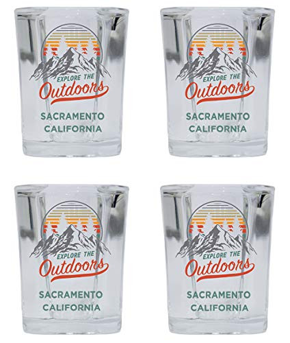 Sacramento California Explore the Outdoors Souvenir 2 Ounce Square Base Liquor Shot Glass 4-Pack